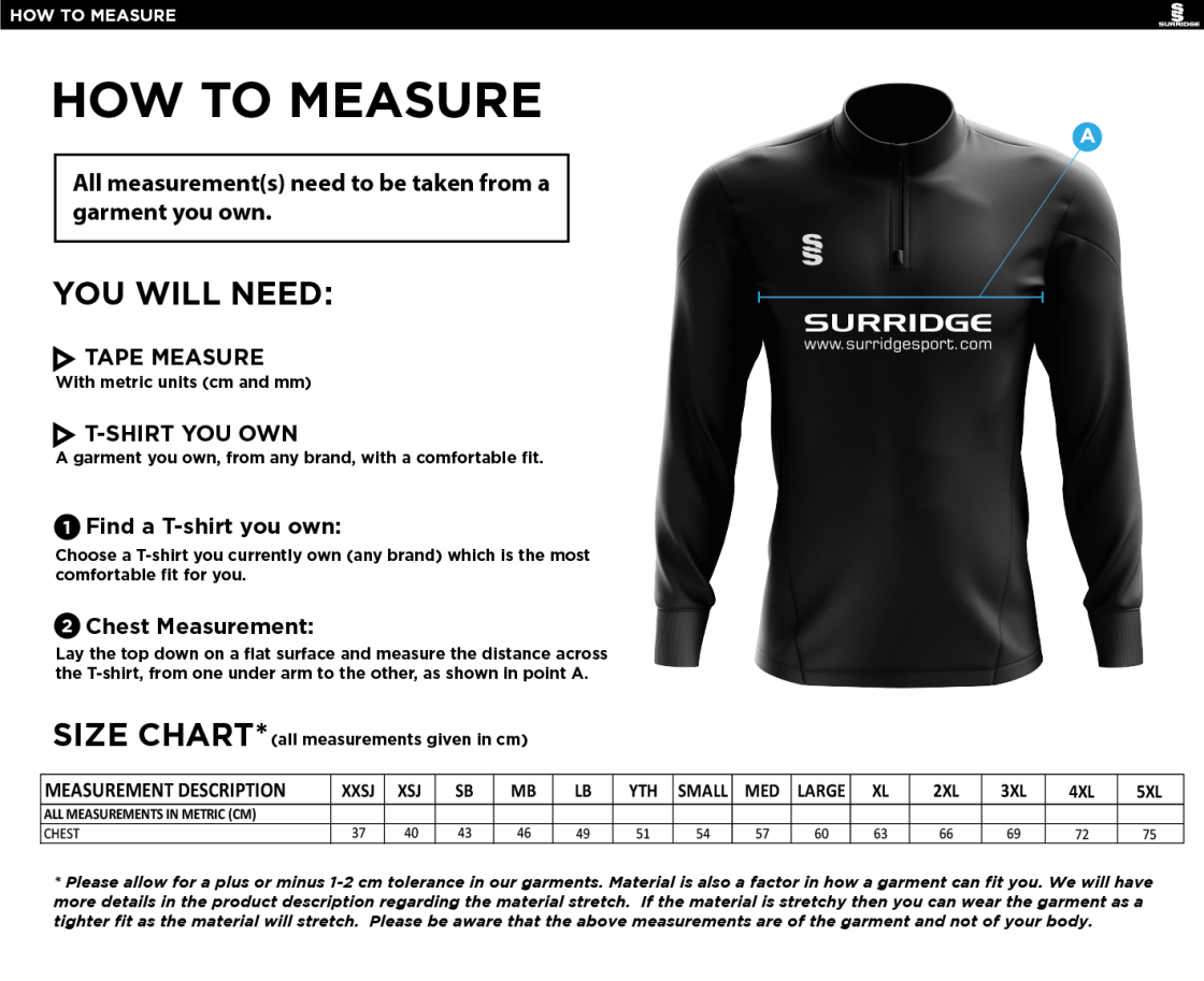 East & West Hendred CC - Active Performance Top - Size Guide