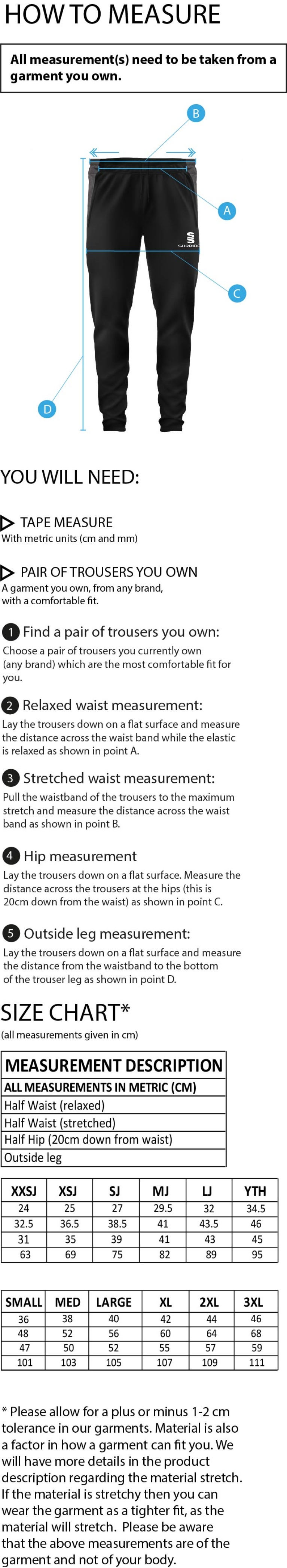 East & West Hendred CC - Skinny Pant - Size Guide