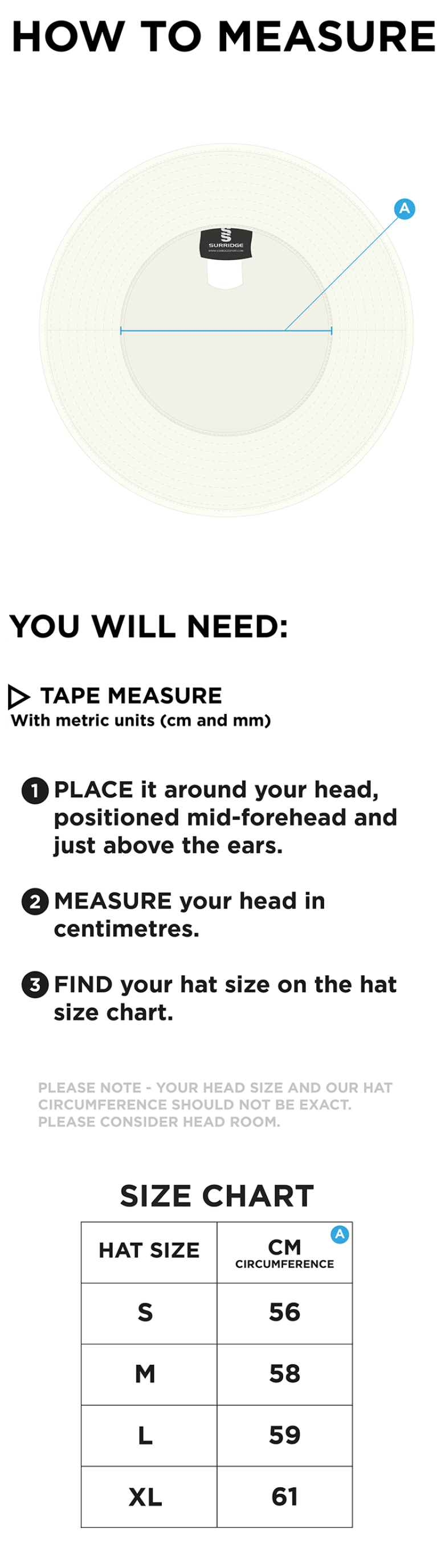 East & West Hendred CC - Floppy Sun Hat - Size Guide