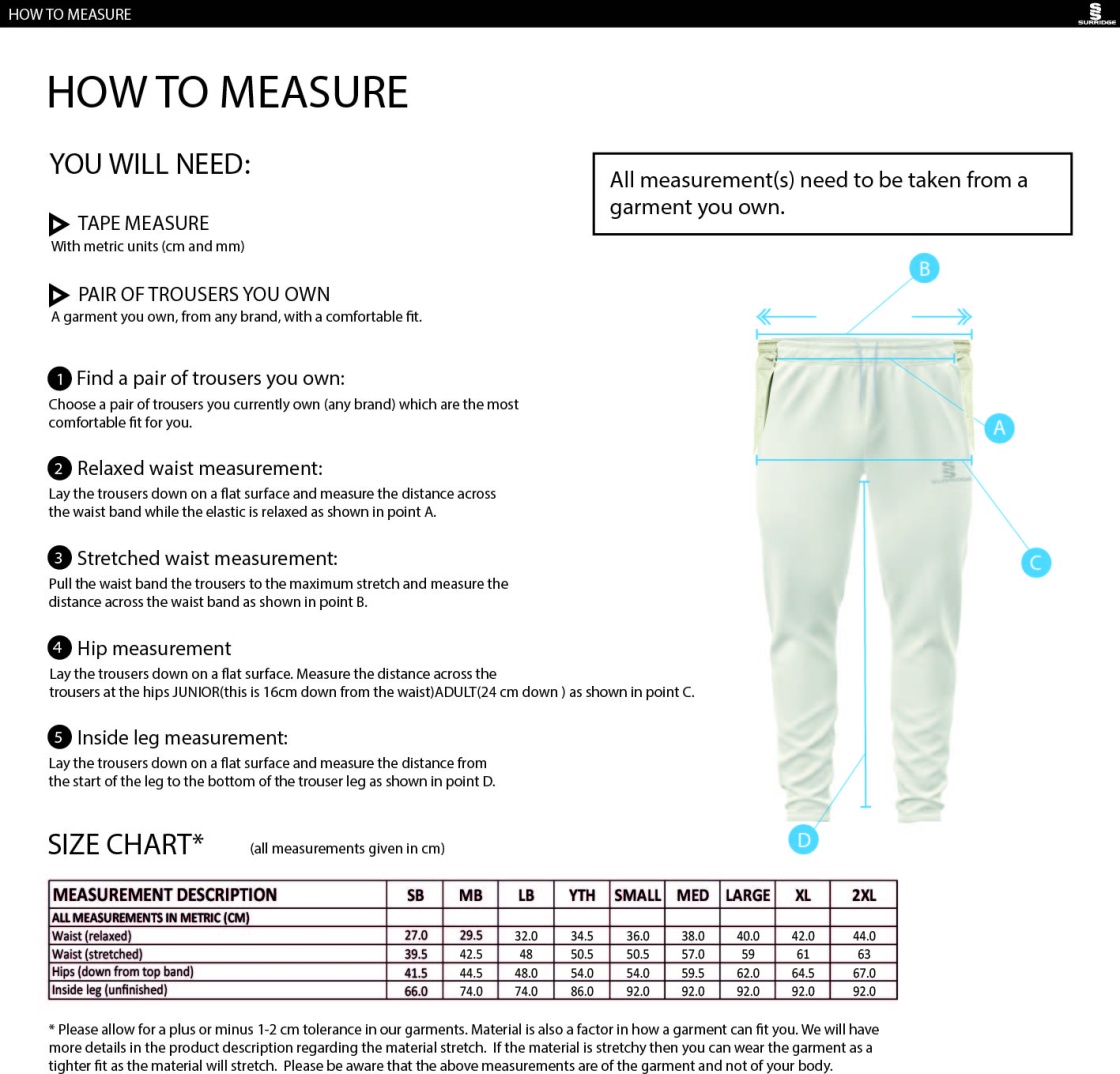 East & West Hendred CC - Ergo Playing Pant - Size Guide