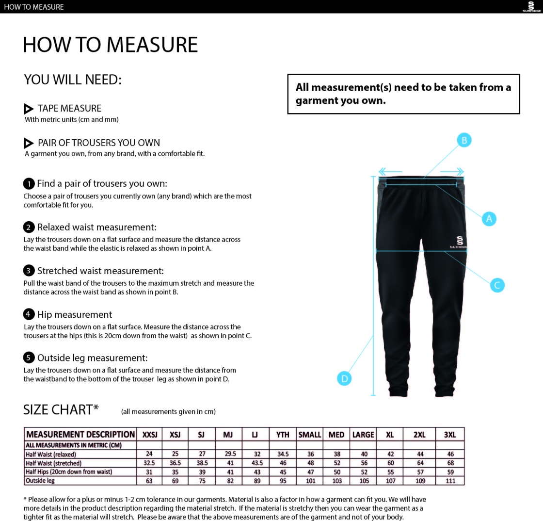 East & West Hendred CC - Skinny Pant - Size Guide