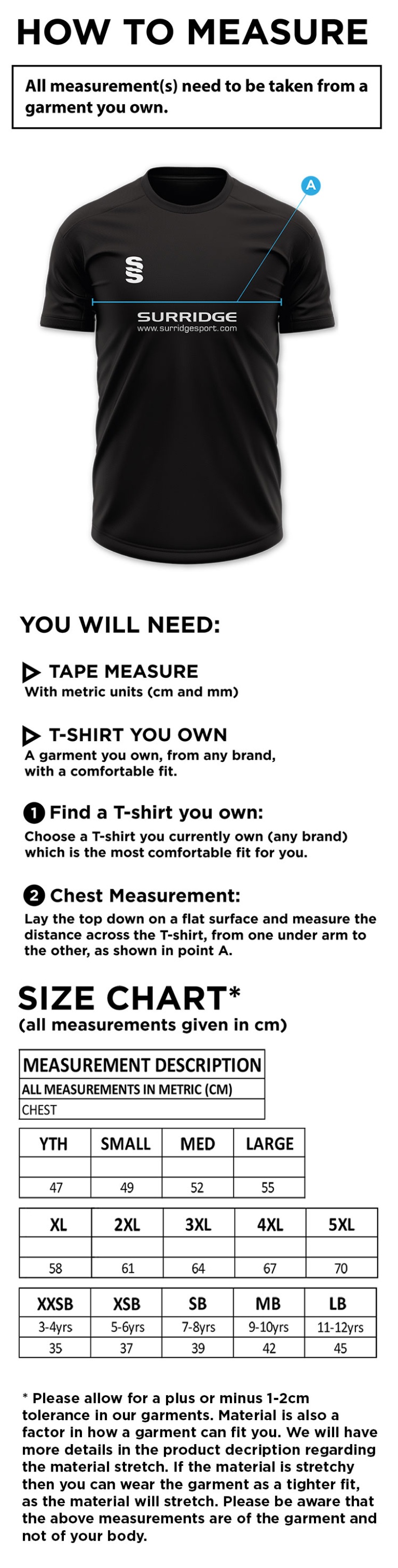 East & West Hendred CC - Dual Solid Colour Polo - Size Guide