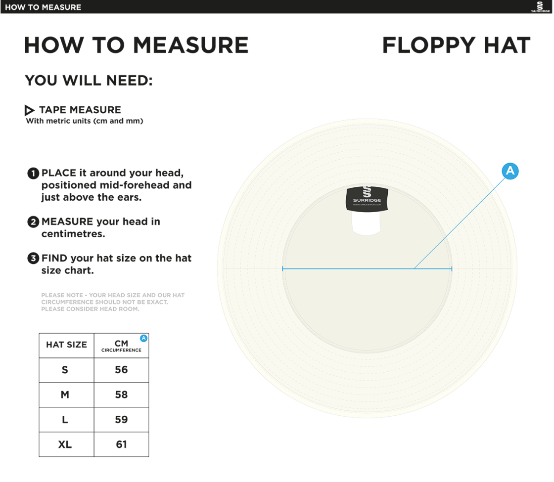East & West Hendred CC - Floppy Sun Hat - Size Guide